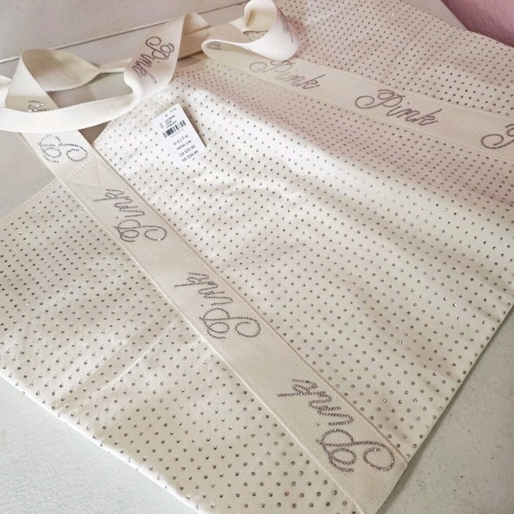 Victoria's Secret Pink - Sparkle Top White Tote with Rhinestone NWT